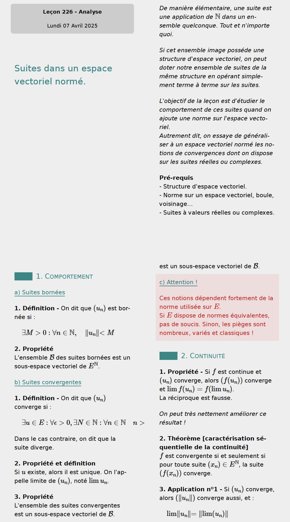 Suites dans un espace vectoriel normé.