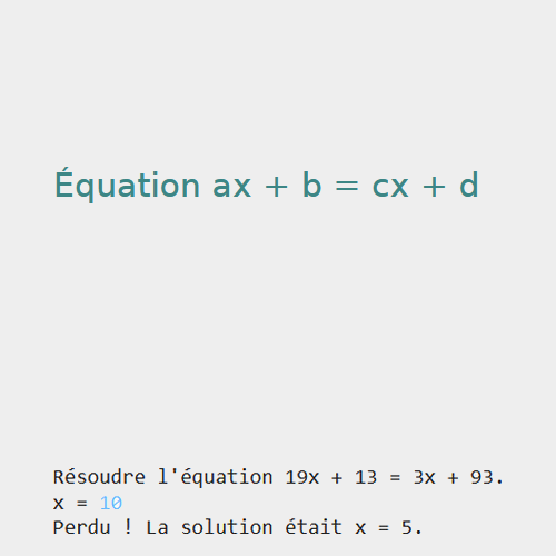 Équation ax + b = cx + d