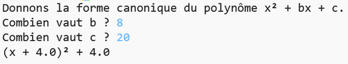 Forme canonique d'un polynôme du deuxième degré